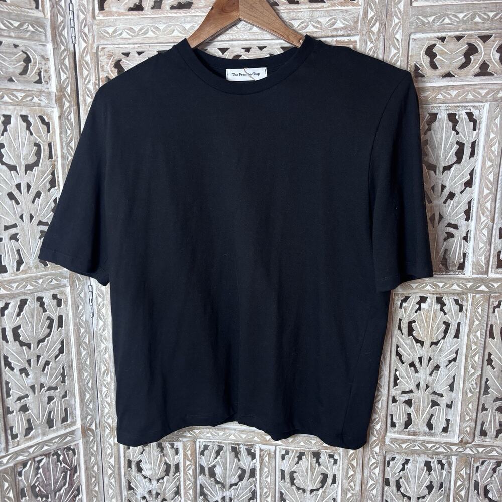 THE FRANKIE SHOP Carrington Padded Shoulder T-SHIRT BLACK SIZE Large Minimalist